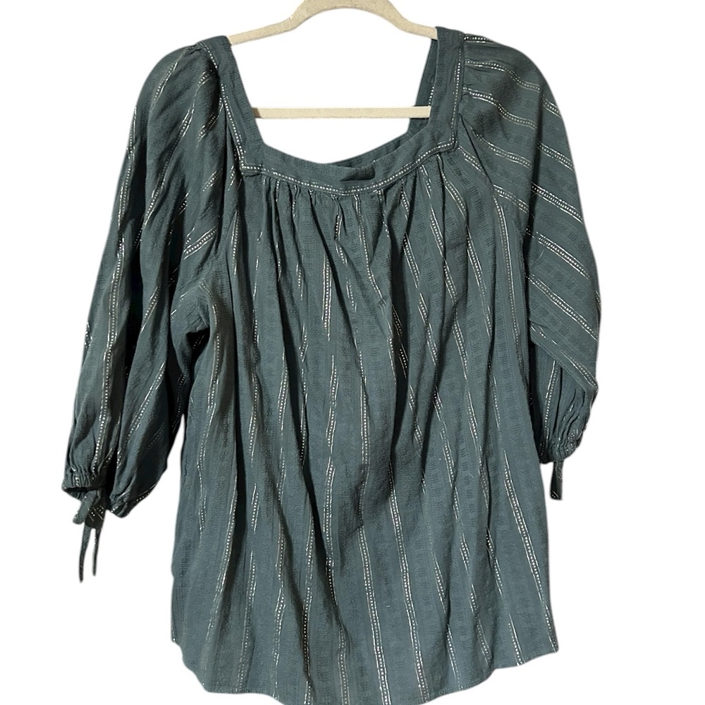 LC Lauren Conrad Sage and silver thread peasant shirt XL